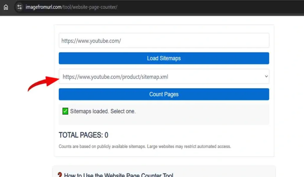 Sitemap list dropdown populated