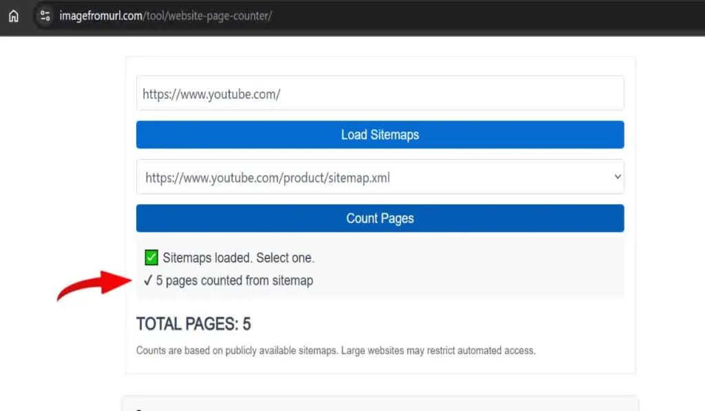 Page count result shown in log area