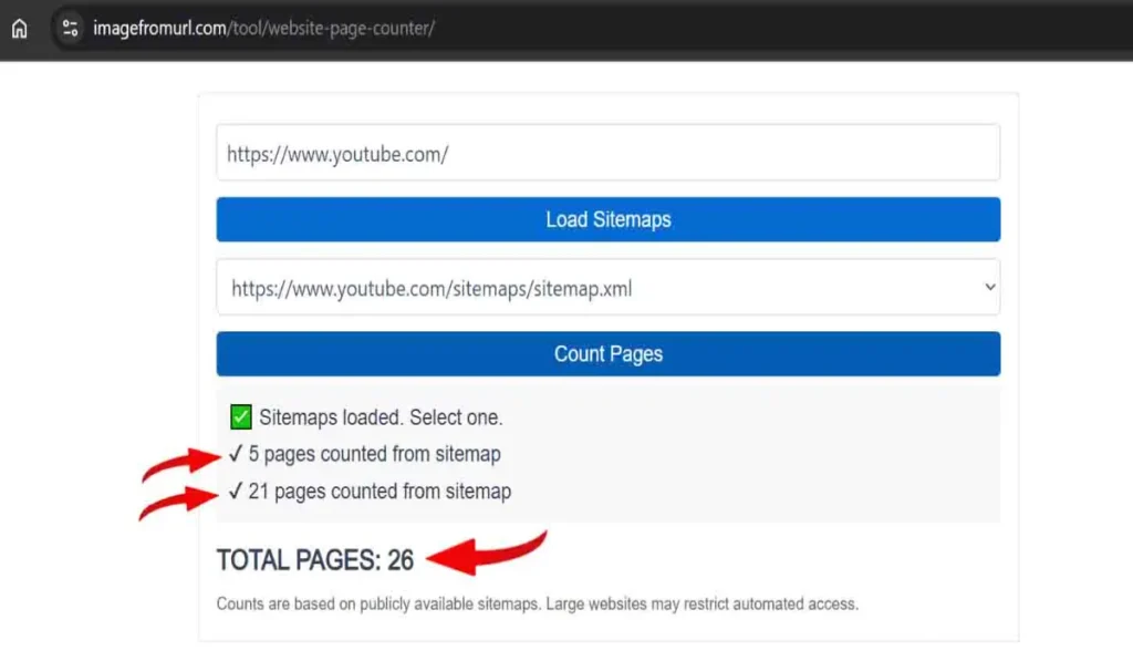 Multiple sitemaps counted and total displayed